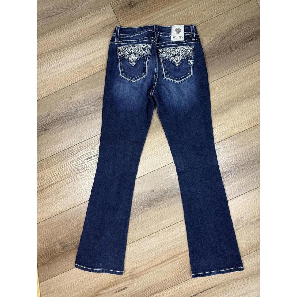 Miss Me Jeans Womens 27 Blue Dark Wash Chloe Boot Bootcut Embellished Denim - Picture 10 of 13